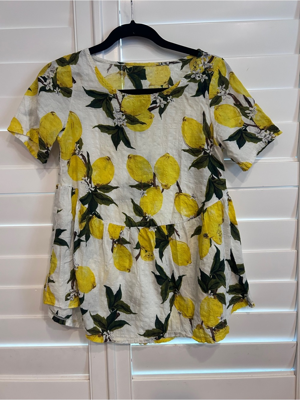 SHEIN White Lemon-Print Peplum Tunic with Yellow & Green